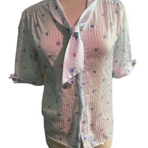 Vintage Western Tie Neck Blue Blouse Size 8